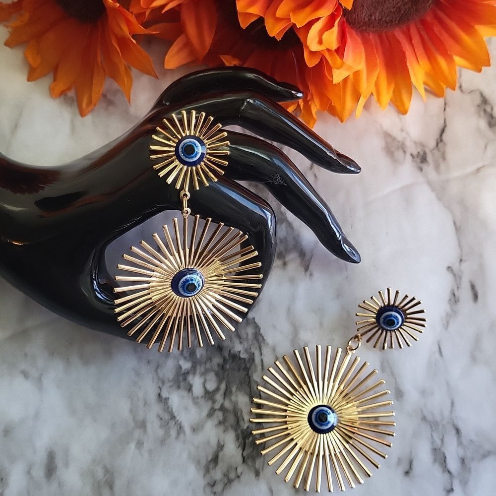 Gold Tone Stainless Steel Devil Eye Dangles